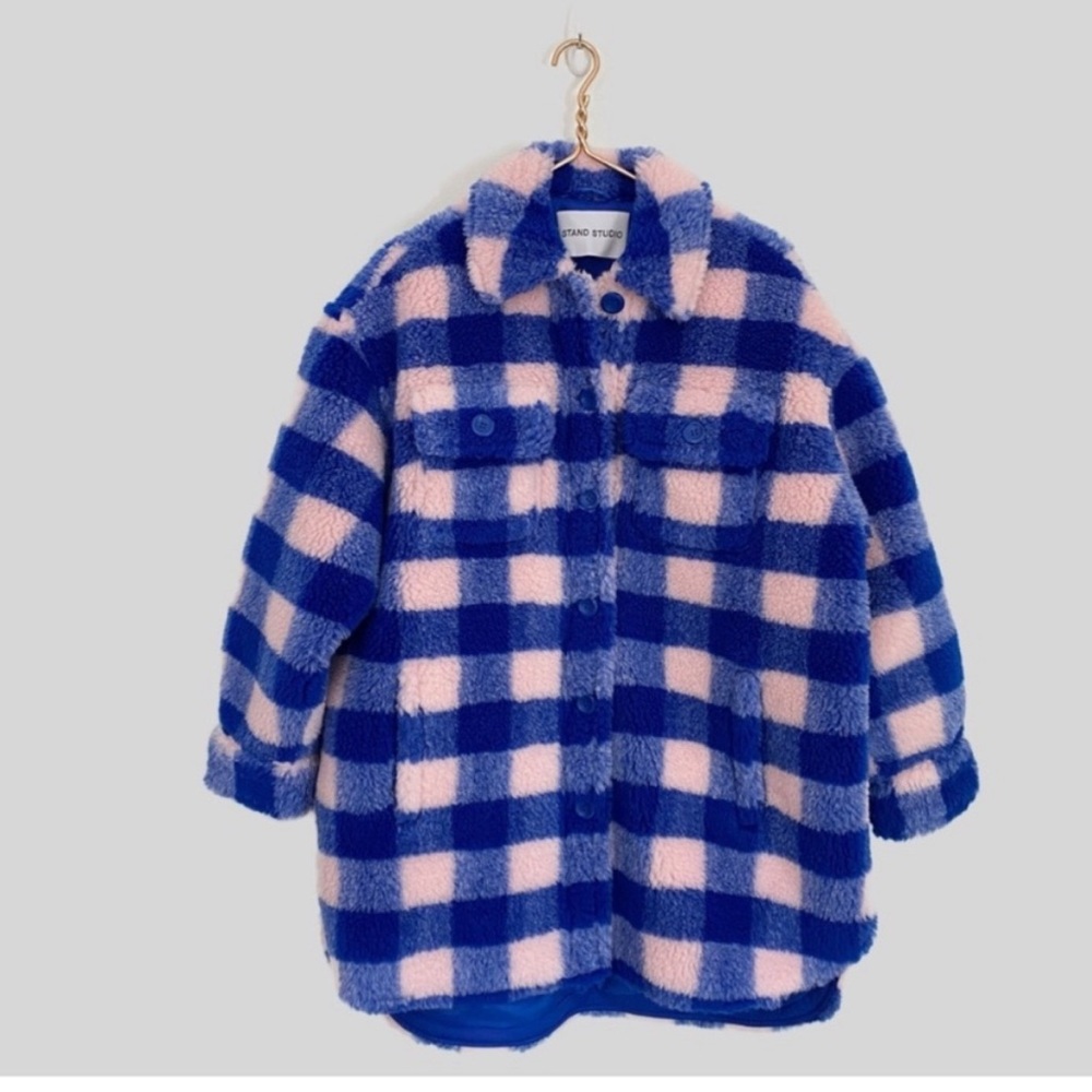 NWT Stand Studio Pink Blue Sherpa Sabi Coat- Revolve - Picture 2 of 8